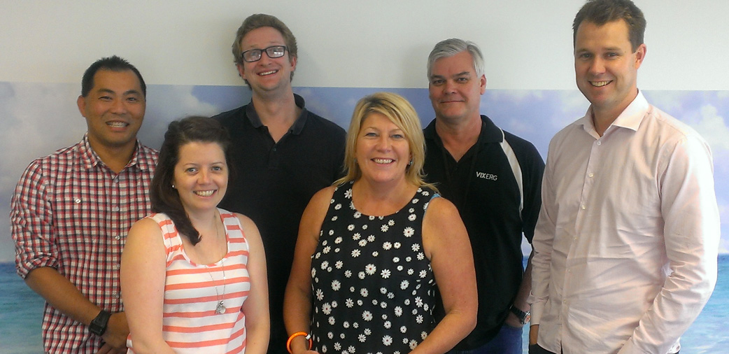 L-R: David Chung, Sarah Thorn, Sam Jeffress, Mary-Jane Dawson, Richard Makowiecki, and Glenn Moore, all from NIB, Newcastle, NSW